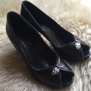 Black Leather Zipper Heels Pumps Couture Stiletto